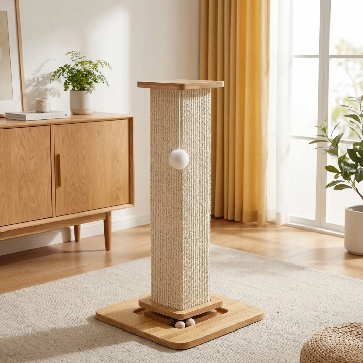 Tall Sisal Cat Scratcher with Wood Base