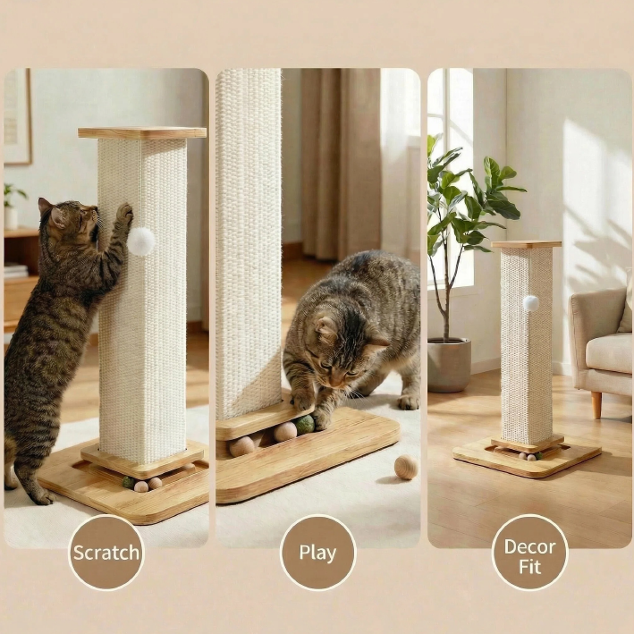 Tall Sisal Cat Scratcher with Wood Base